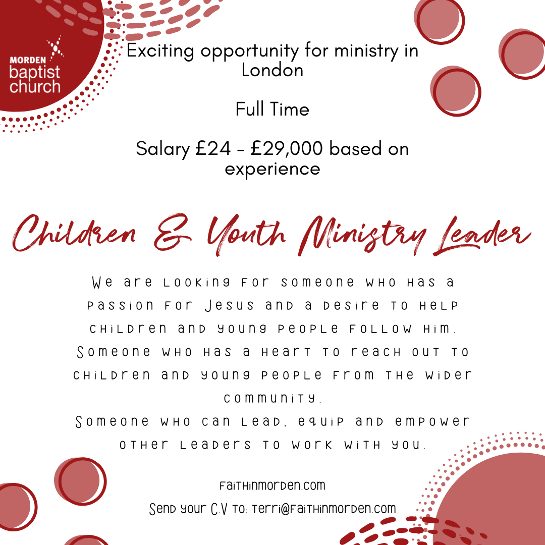 Full time children & youth ministry leader vacancy. Send your CV to terri@faithinmorden.com